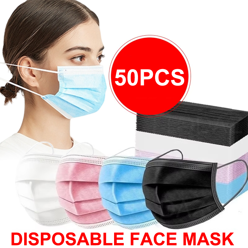 50Pcs 3-layer Mask Face Masks  - Disposable Mask Blue ulasan dan harga